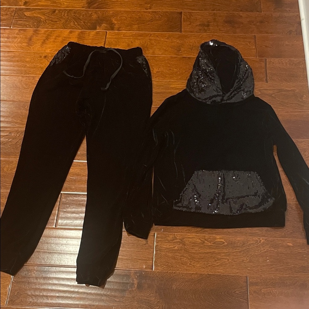 Black Velvet Sequin Hoodie & Jogger Set